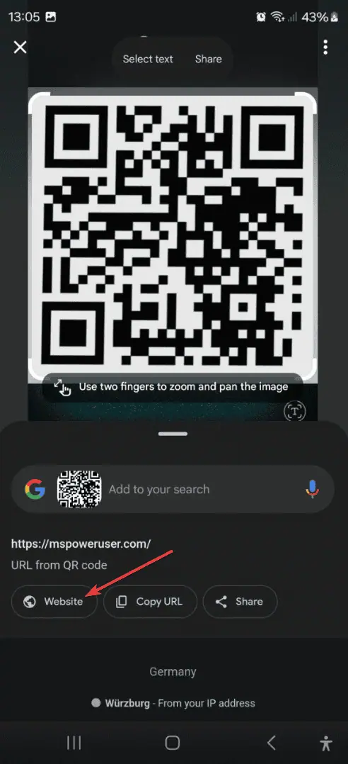 Open website Google Lens Android