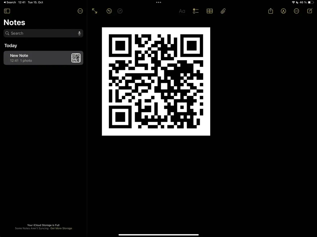 QR code in Notes app iOS