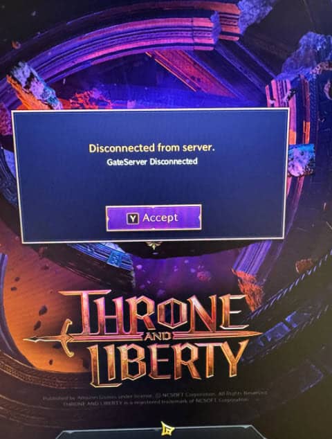 Throne and Liberty GateServer Disconnected splash