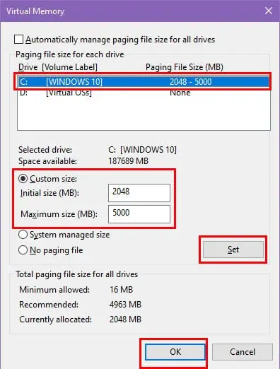 Virtual memory apply