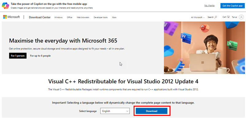 Visual C++ Redistributable for Visual Studio 2012 Update