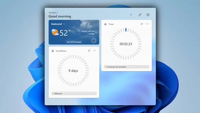 Countdown & Timer widgets, Windows 11