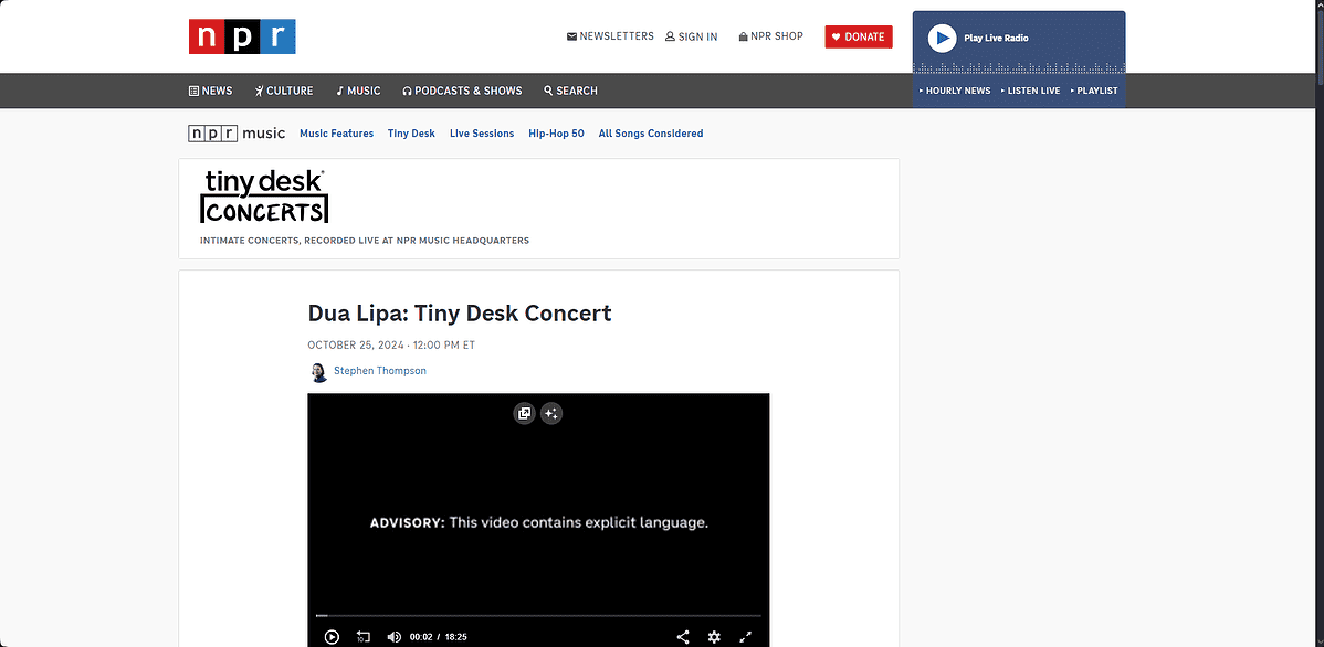 NPR webpage