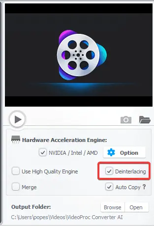 VideoProc Converter AI Deinterlacing option