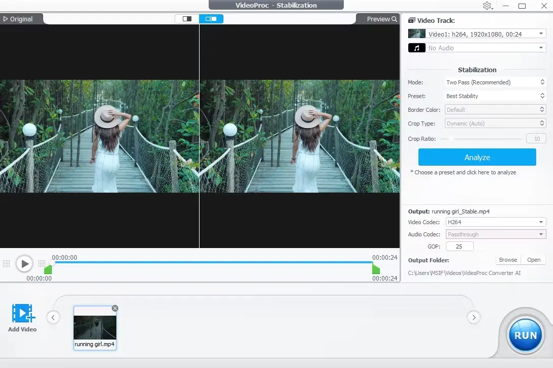 VideoProc Converter AI stabilization results