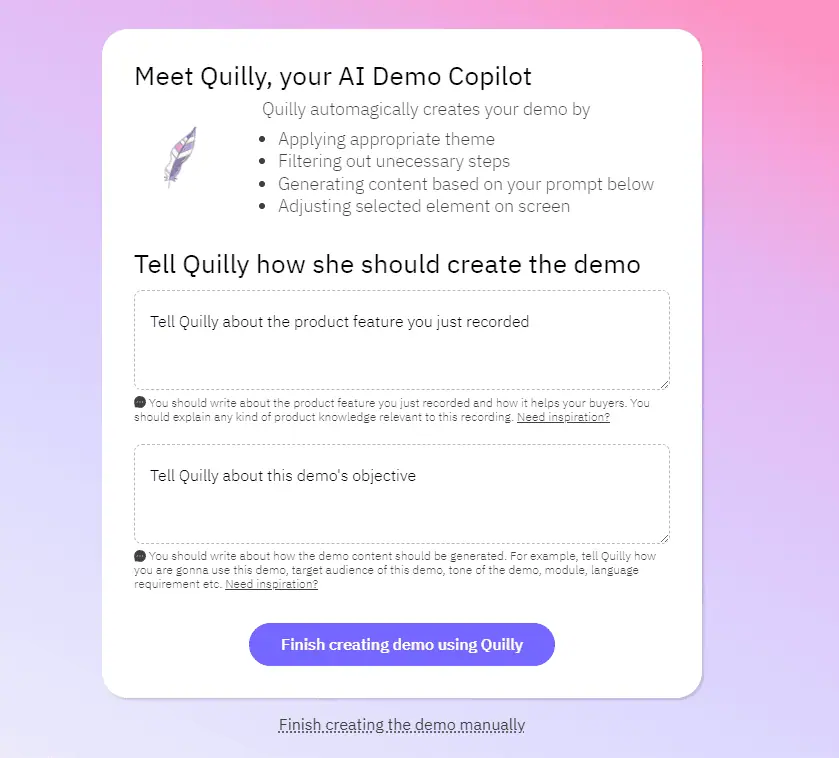 Fable AI creating demo with quilly