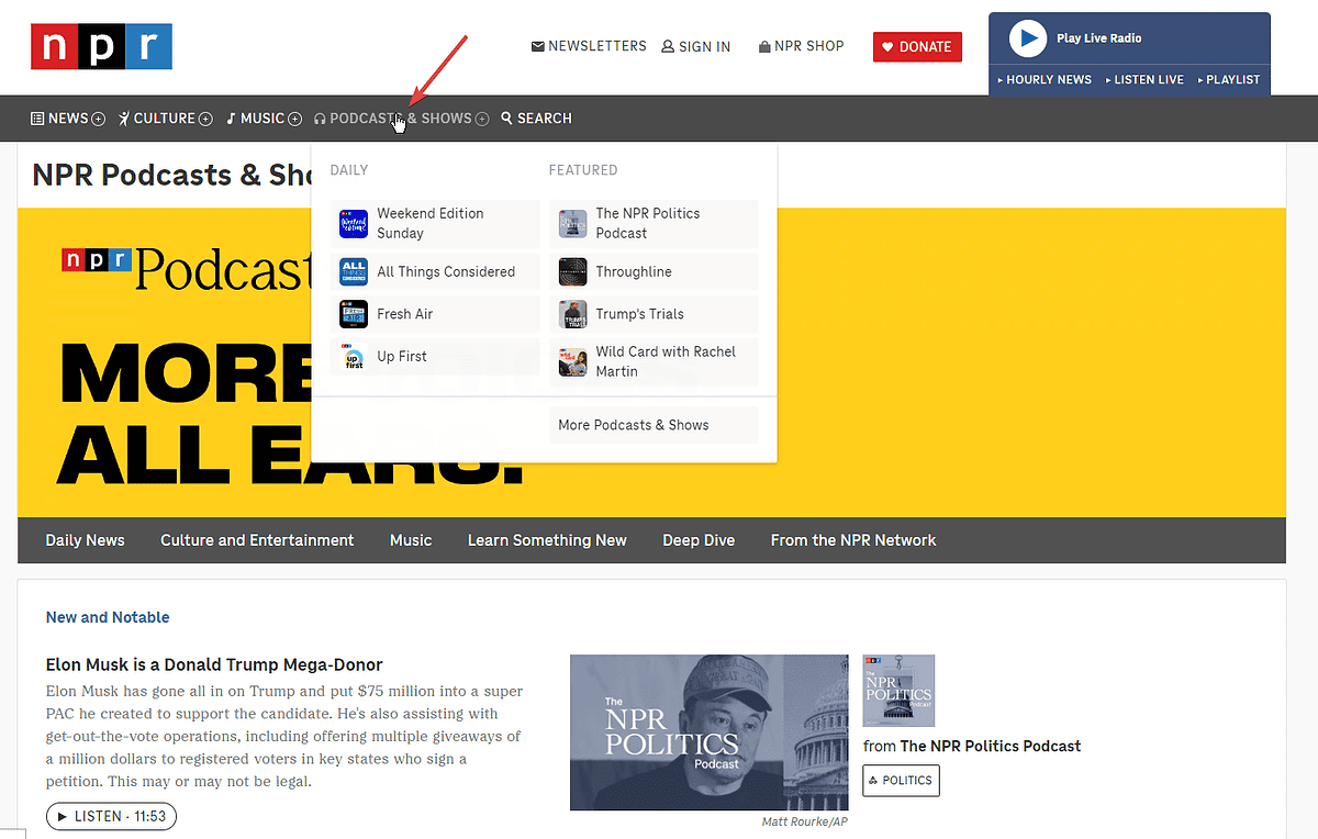 NPR website interface