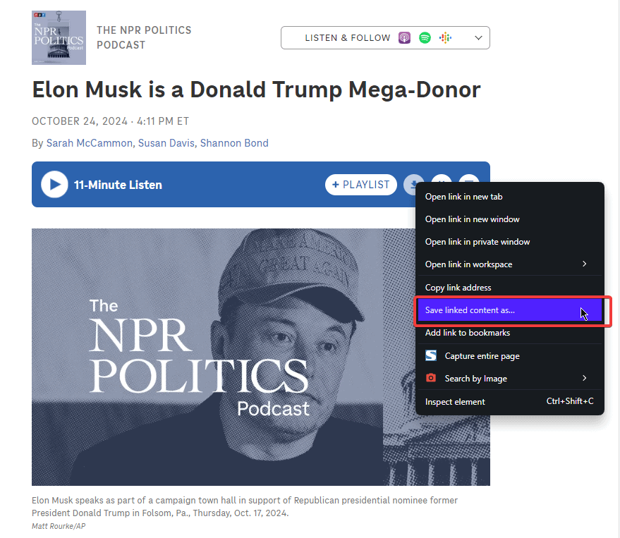 NPR right-click menu