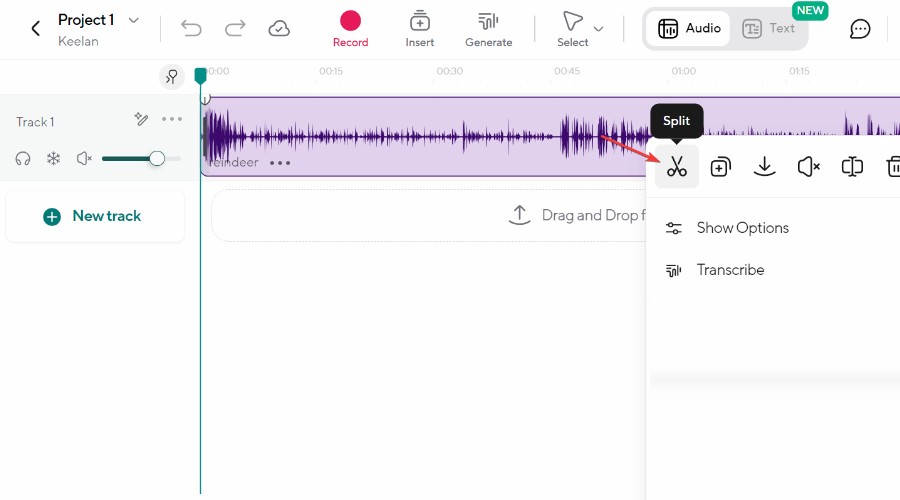 Podcastle timeline editing