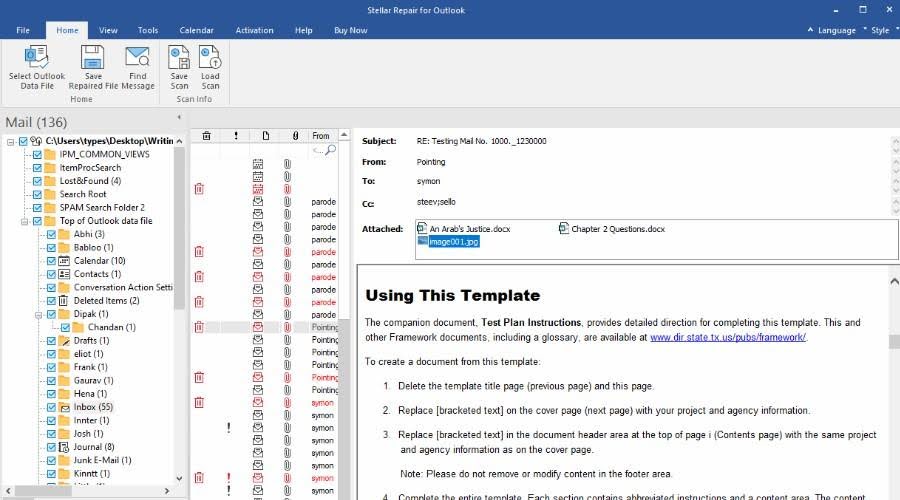 Stellar Repair for Outlook Review - previewing recovered inbox