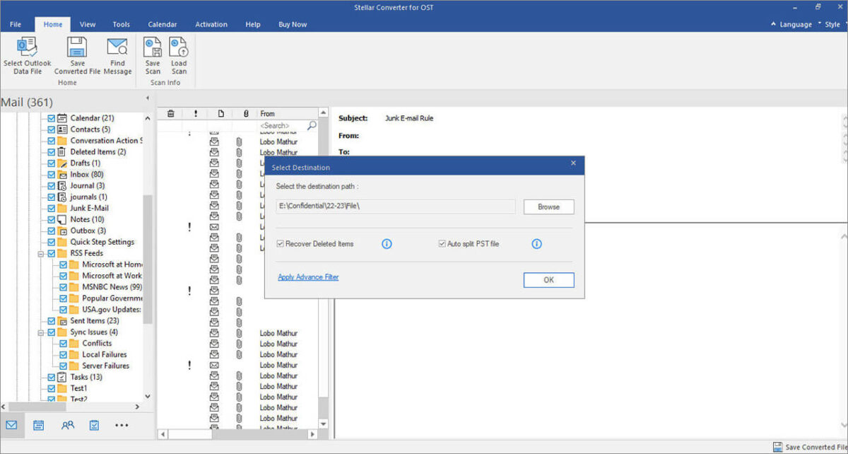 Choose location for PST file