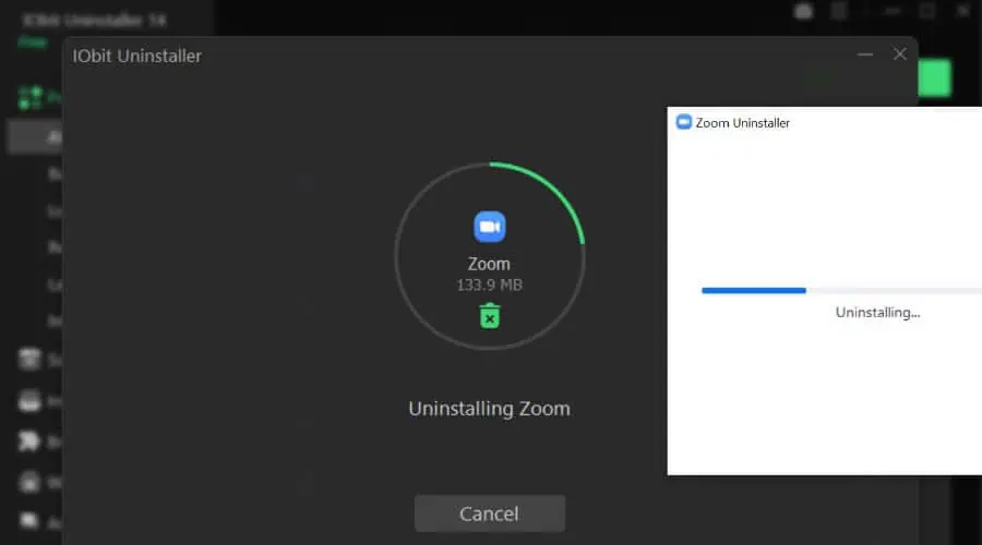 IObit uninstalling progress