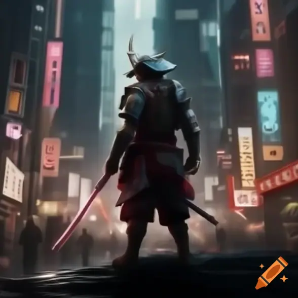 Cyberpunk Samurai in Neon City