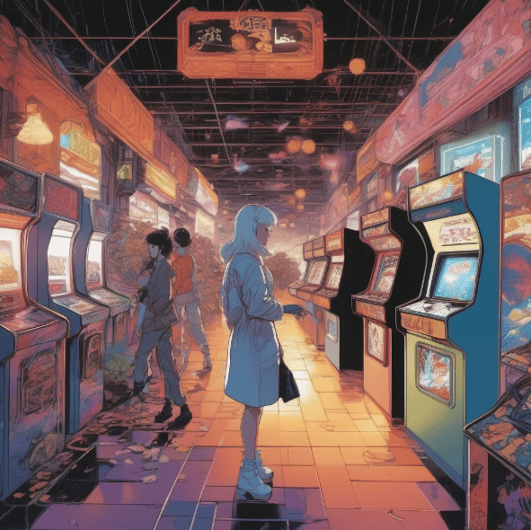 Vintage Anime Girl in Arcade