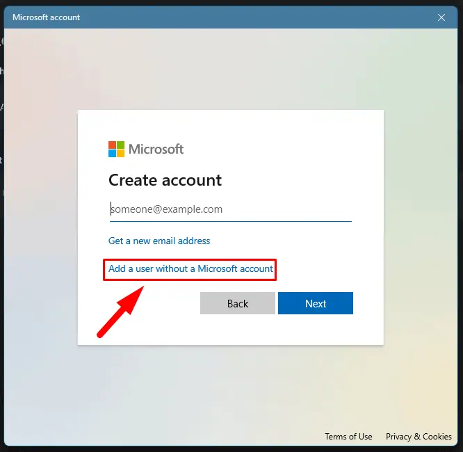 Add a user without a Microsoft account