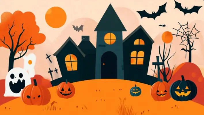 Cartoon Halloween Scene in Vector Style