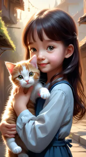 A Girl Holding a Cat