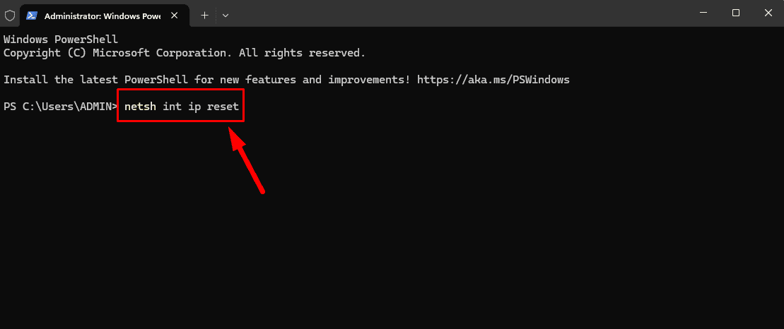 Type netsh int ip reset