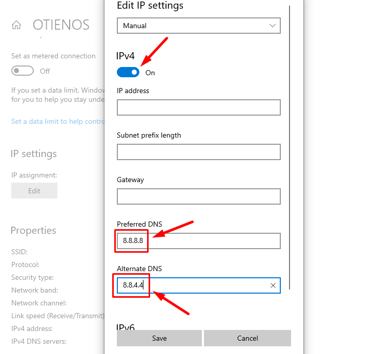 Toggle on the IPv4 switch 