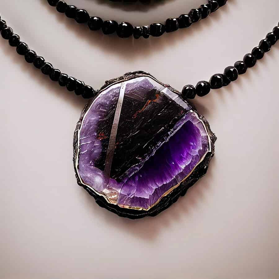 Handcrafted Dark Necklace and Amethyst Pendant