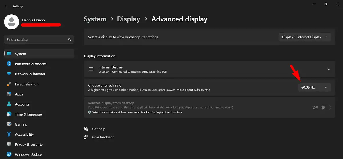 Choose a refresh rate