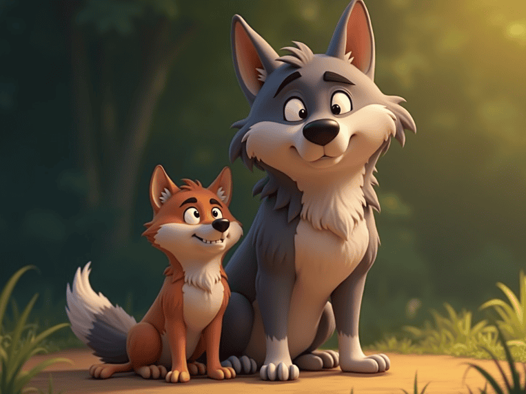 Big Wolf and Wolf Cub Pixar Cartoon Style