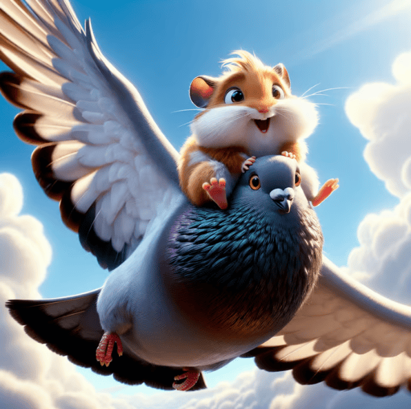 Hamster Riding Pigeon
