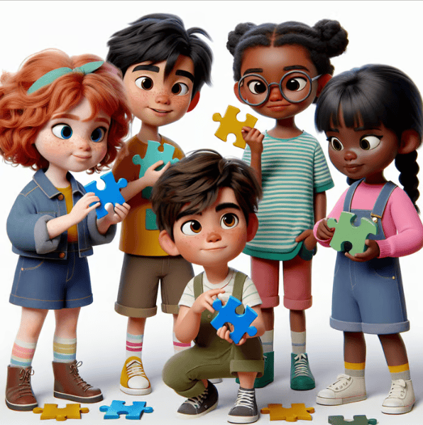Diverse Kids with Pixar Puzzle Pieces
