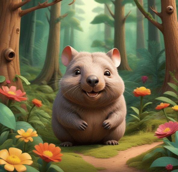 Pixar-style Cartoon Wombat's Forest Adventure