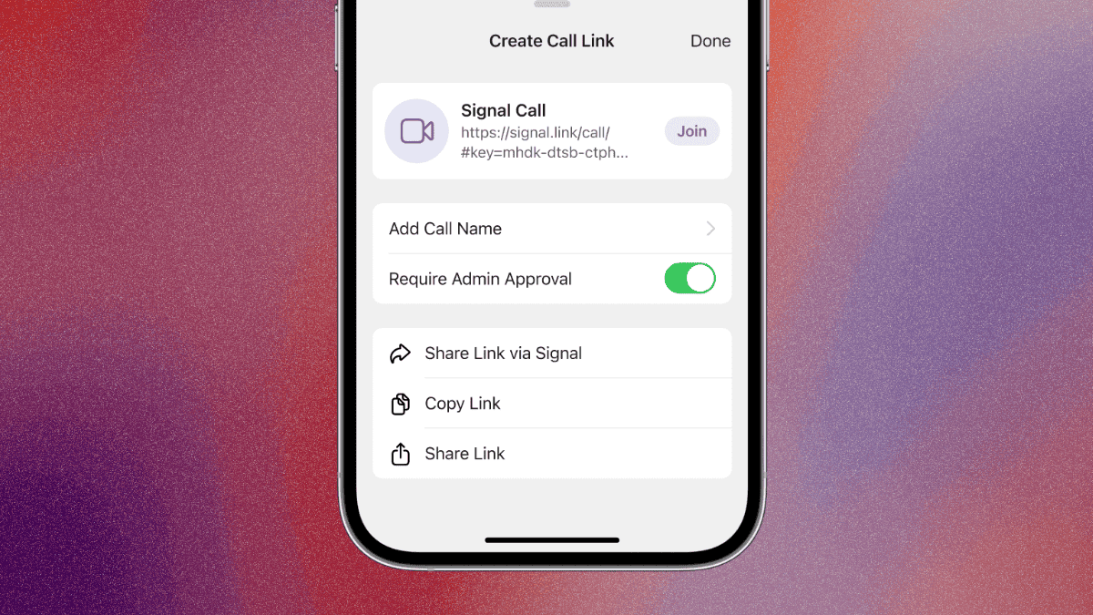 Create call link on Signal