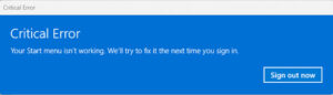 critical error start menu isn't working windows 11