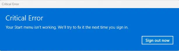 critical error start menu isn't working windows 11