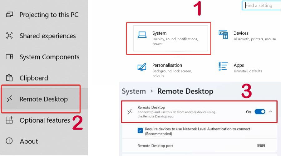 Enable remote desktop on Windows