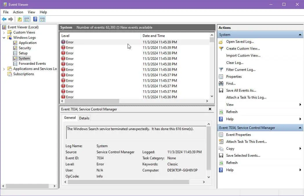 event viewer example