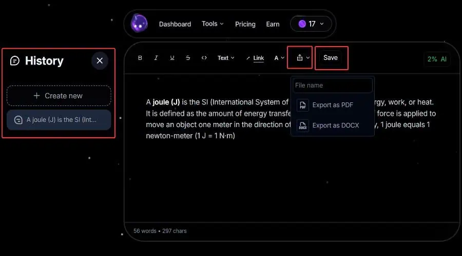 Save and export from Ryne Editor