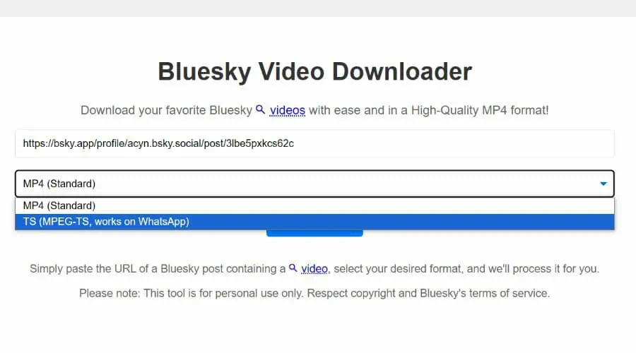 Paste Bluesky video URL