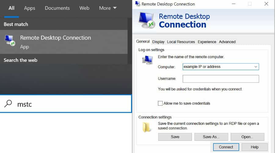 Launch Remote Desktop Connection