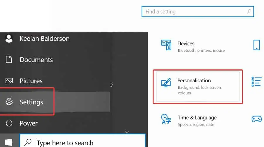 Windows Settings - Personalization