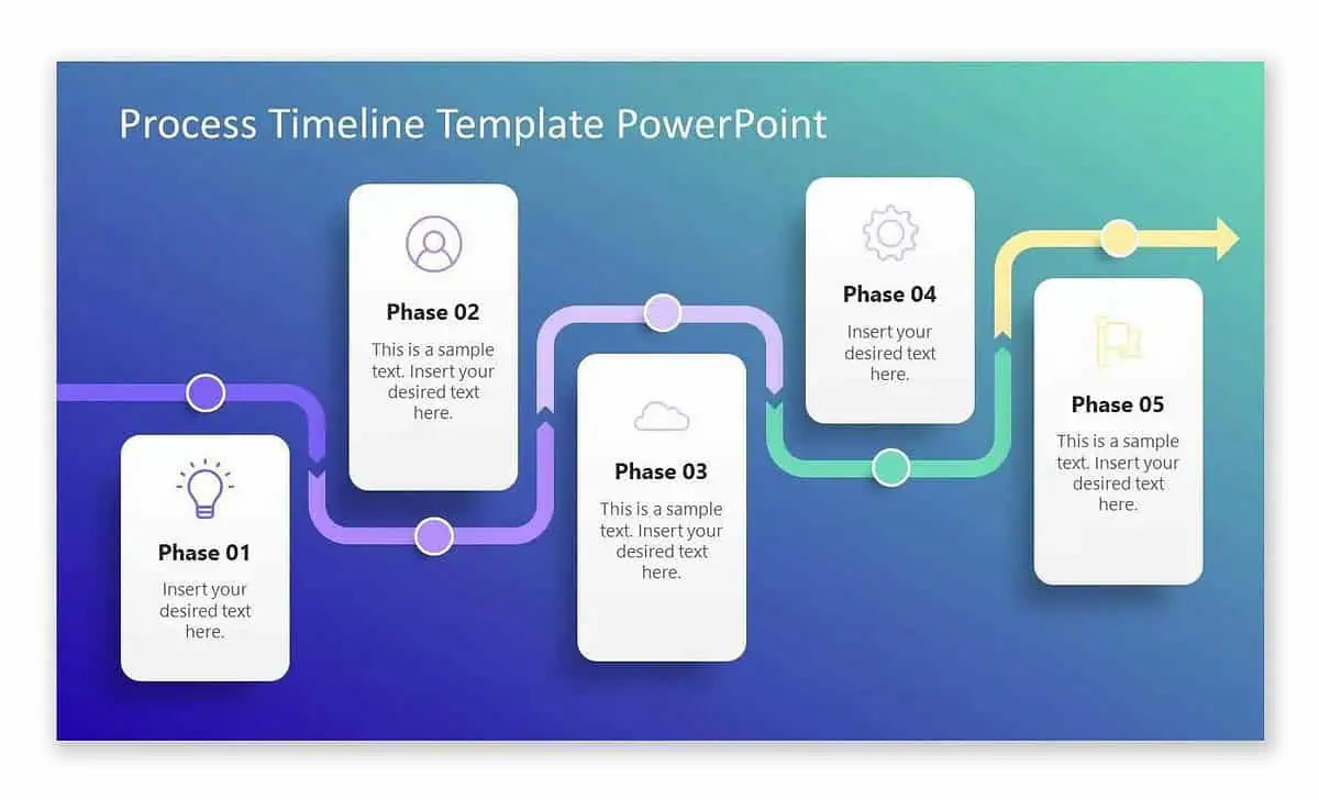 Creative 5 phase process PowerPoint slide template