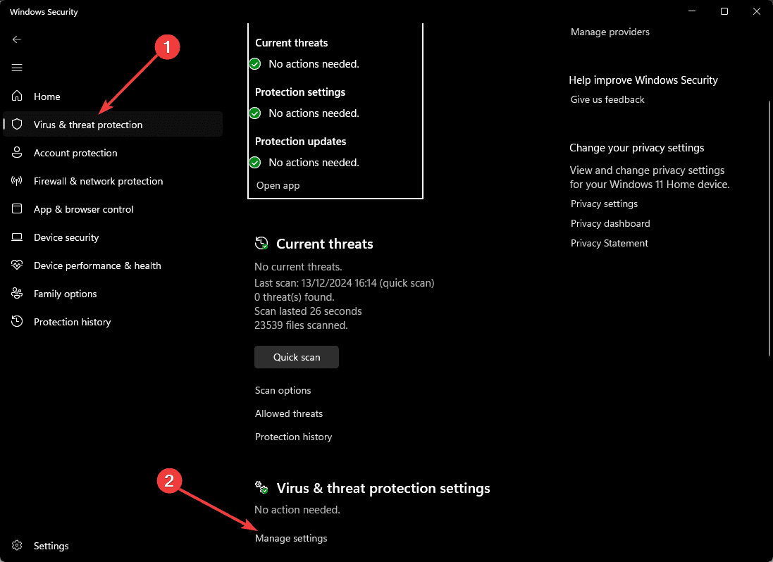 Manage Settings in Security