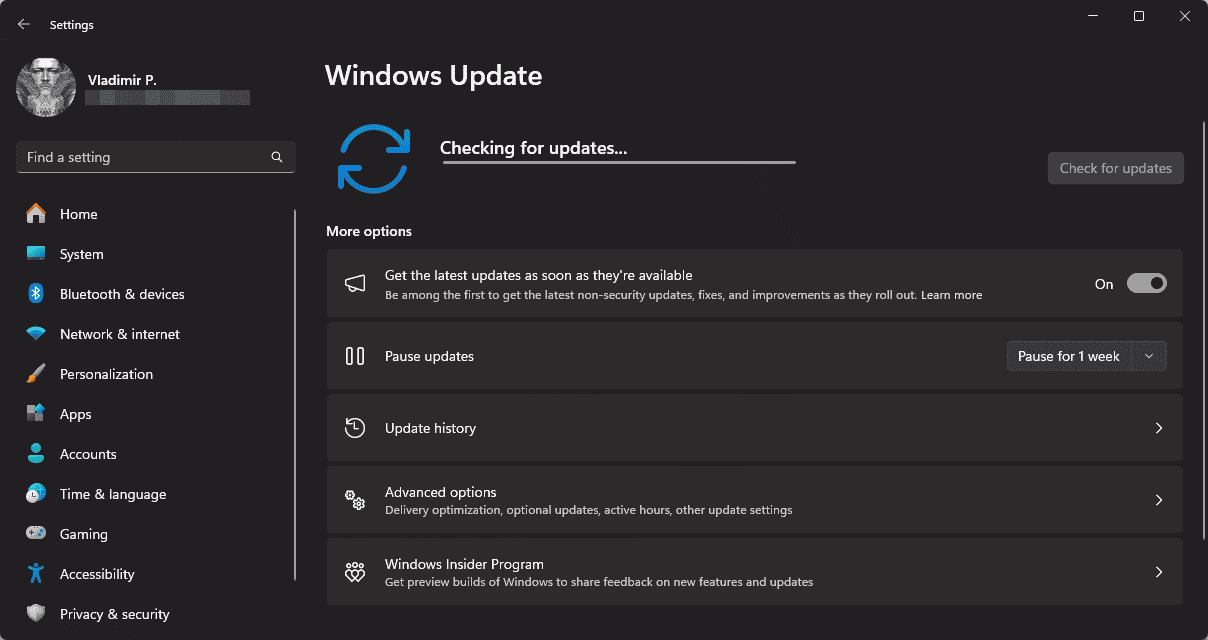 Windows checking for updates