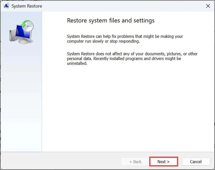 Begin with system restore