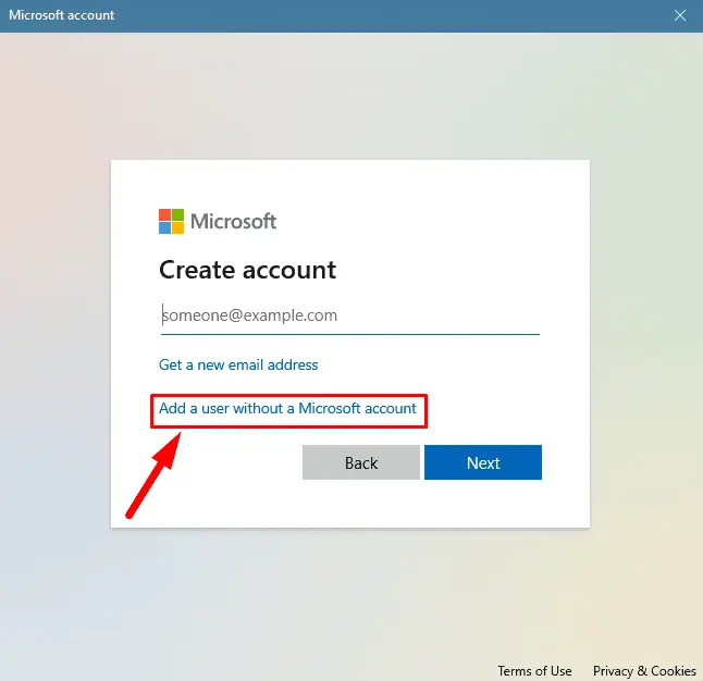 Add a user without a Microsoft account