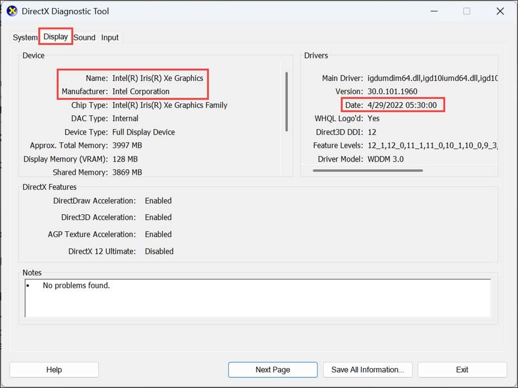 Check GPU driver name and manufacturer