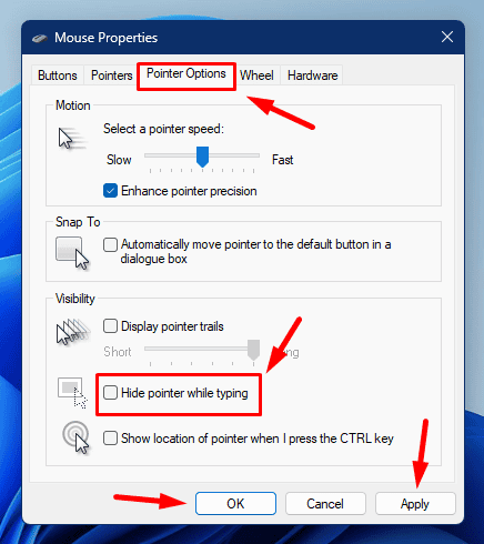 Hide pointer while typing