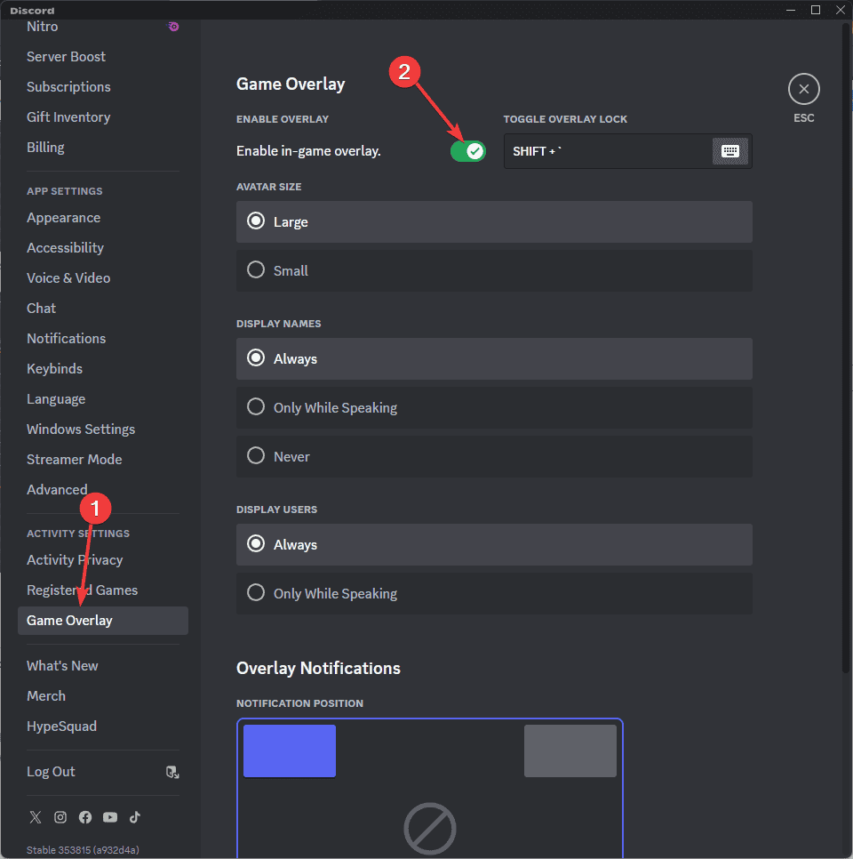 Discord overlay deactivation