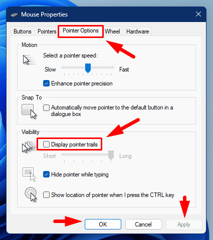 Display pointer trails