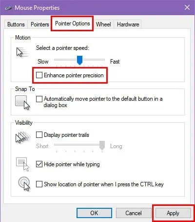 Pointer settings tab