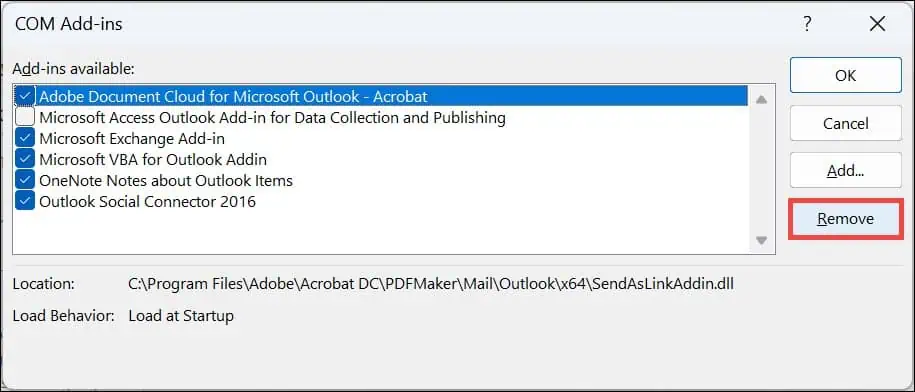 Remove Outlook Add-ins