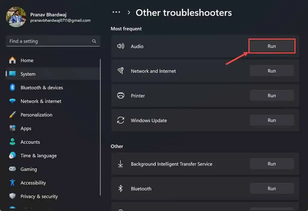 Run audio troubleshooter